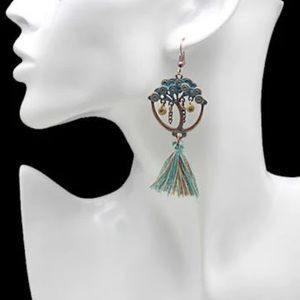 Tree of Chain Beads Tassel Pendant Earrings